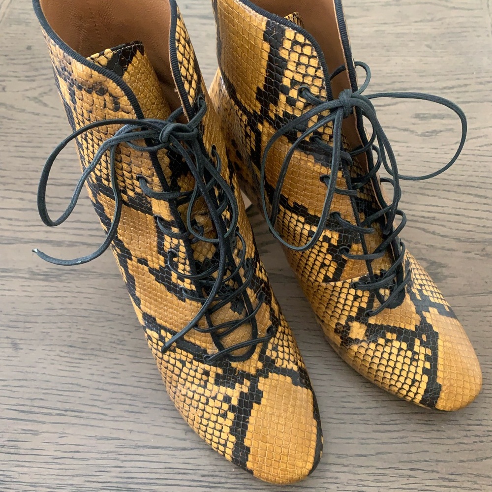 Stylish Snake Print Lace-Up Ankle Boots